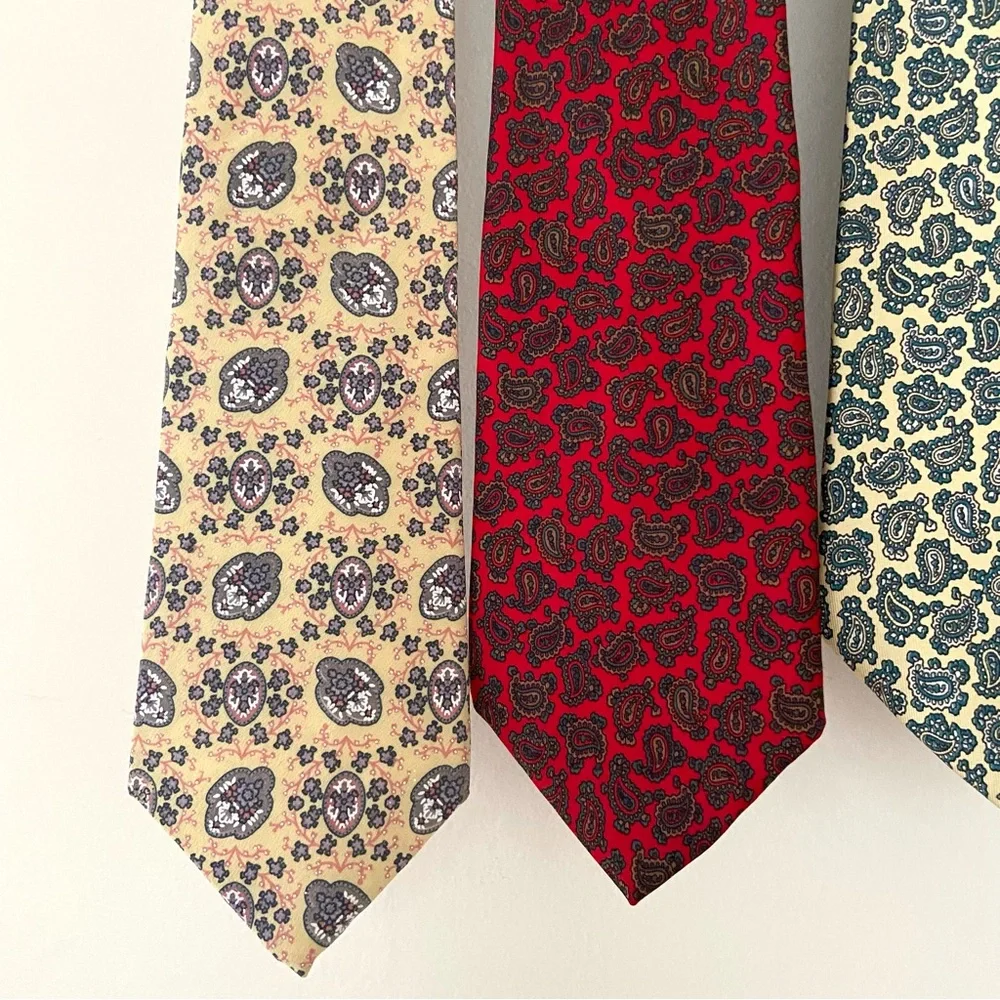 Lot of 4 Luxury Designer All Silk Ties Hardy Amies Christian Dior Paisley Formal